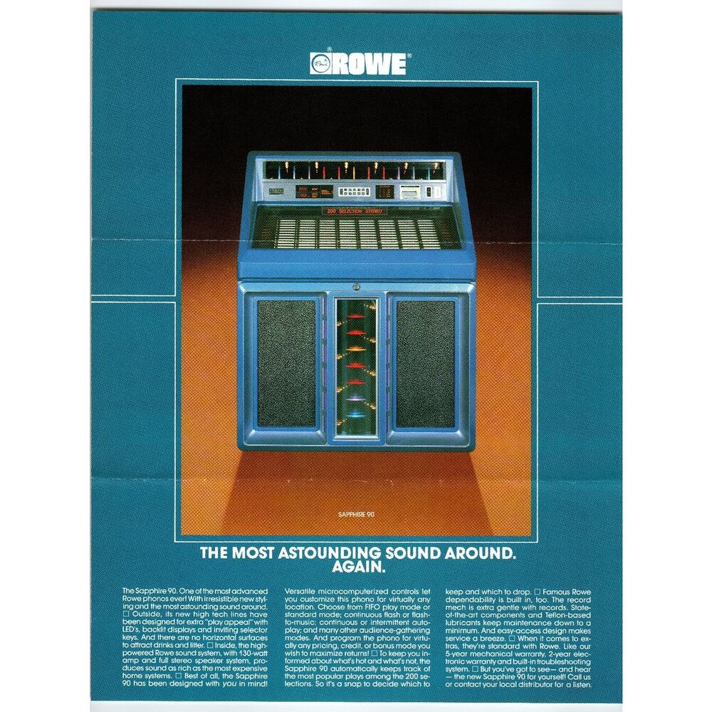 1970s Rowe Sapphire 90 Jukebox Flyer Vintage Stereo Music Machine
